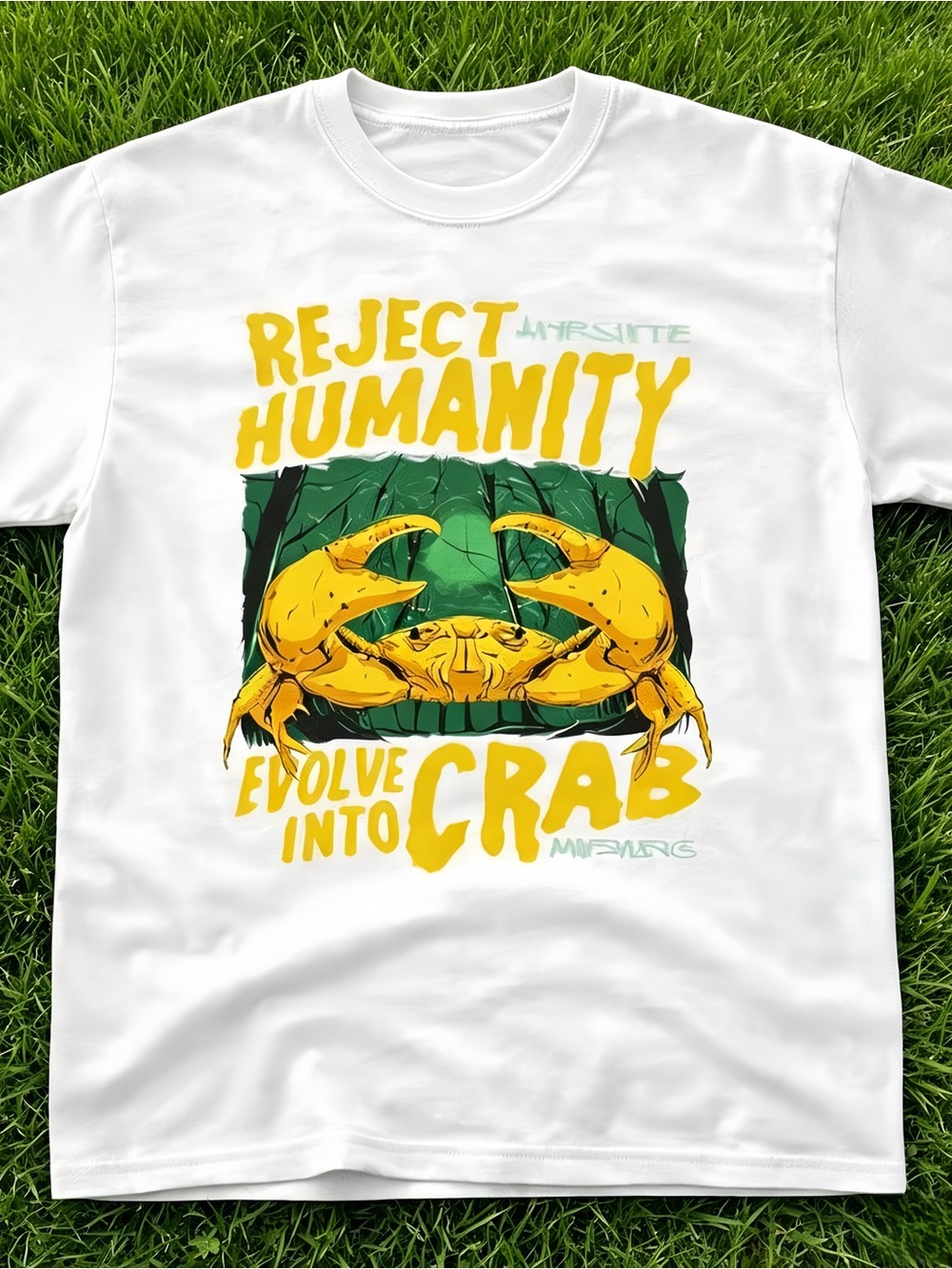 Y2K meme Rejecting the evolution of humans into crabs - white unisex T-shirt.
